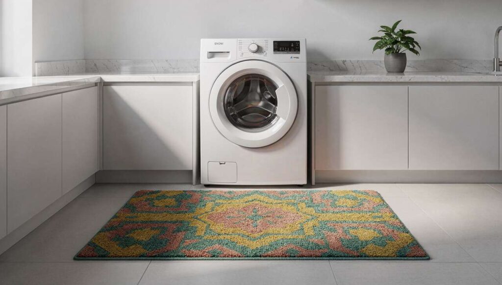 Badteppiche in der Waschmaschine: Warum Textilprofis von der gemeinsamen Wäsche abraten