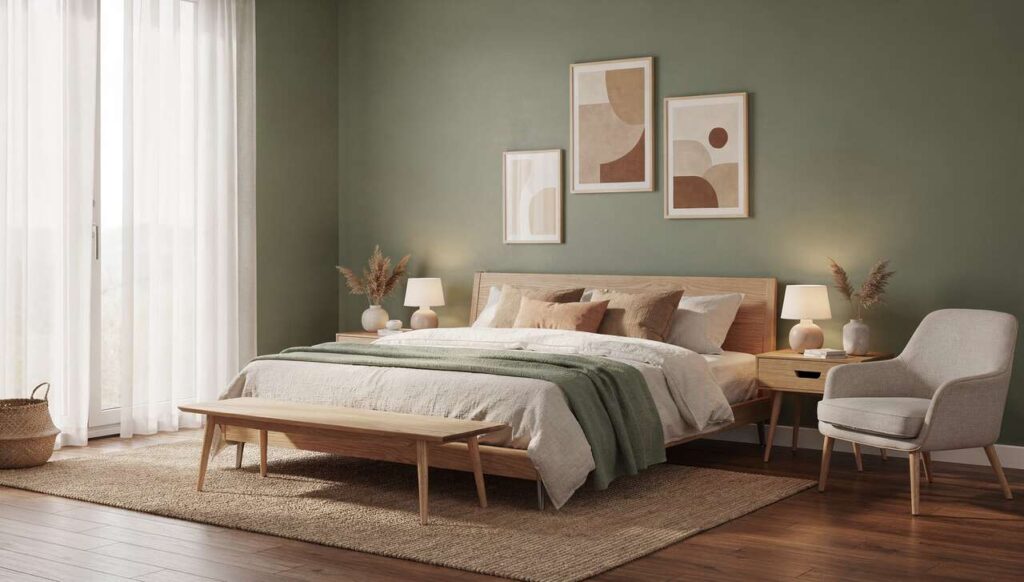 Salbeigrün im Schlafzimmer: Warum Innenarchitekten 2026 auf diese Wandfarbe setzen