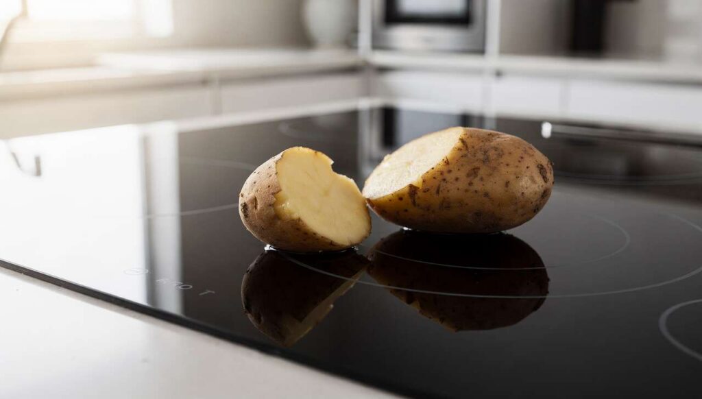 Eine halbe Kartoffel macht das Ceranfeld strahlend sauber – ganz ohne Kratzer